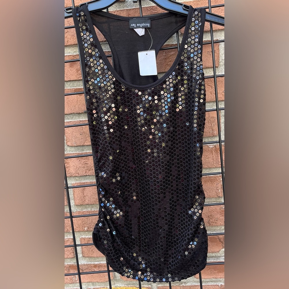Say Anything Black Sequence Tank Top NWT Size S